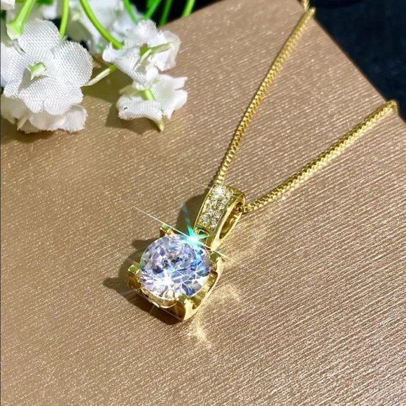 Mens 3ct Solitaire Round Stud Diamond 18K Gold Chain Necklace Guys